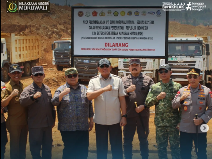 Menteri Pertahanan Bersama Jaksa Agung RI dan Satgas PKH Tertibkan tambang Ilegal PT. BMU di kabupaten Morowali